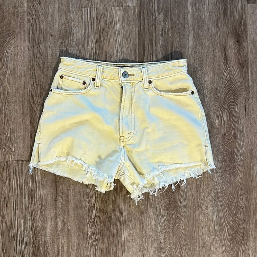 Abercrombie‎ Annie High Rise Denim Shorts Yellow Size 0 Raw Hem Cotton